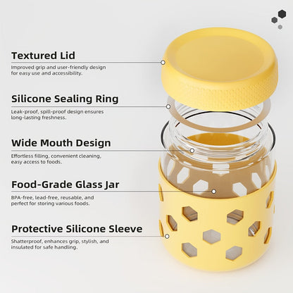 Wide Mouth Mason Jar Set, Six 16oz Glass Containers with Lids and Optional Protective Silicone Sleeves