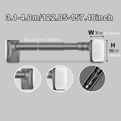 No-Drill Tension Curtain Rod with 33 mm Tube, Black, White or Grey Finish and 15.75–196.85 Inch Ranges