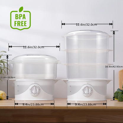 Electric Food Steamer 3-Tier 9.6QT Large, 800W Fast Cooking, 60-Min Timer, Boil-Dry Protection, &