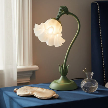 Bellflower Table Lamp – Artisan Crafted Botanical Floral Dimmable Night Light, Heirloom Quality Premium Finish Desk Lamp for Bedroom Living Room Home Decor, Unique Floral Gift (Green)