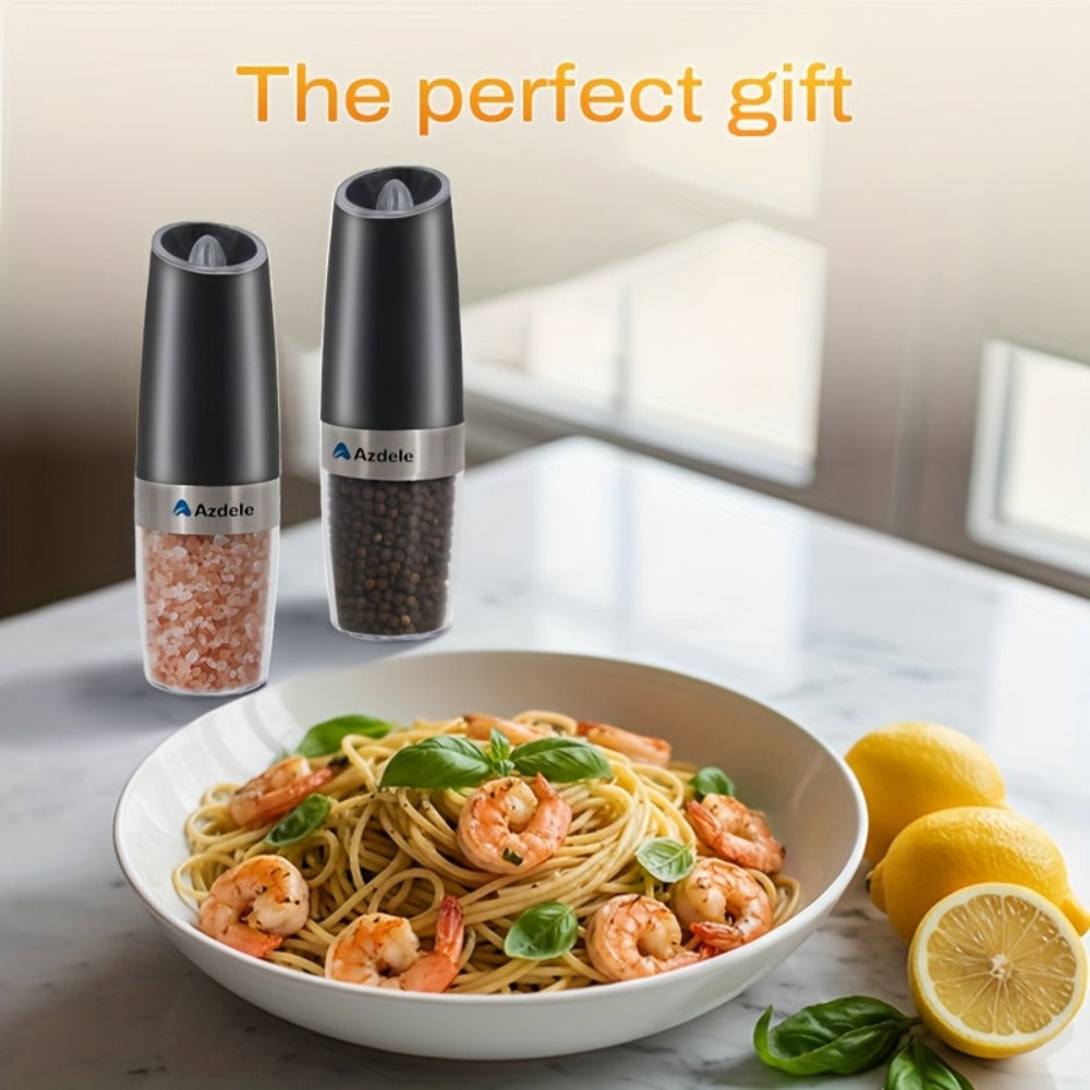Electric Salt and Pepper Grinder Set 2-Pack Gravity Sensing – Battery Powered LED Light One-Hand Operation | Adjustable Coarseness Black Kitchen Gadget | Perfect Birthday Gift for Home Cooks