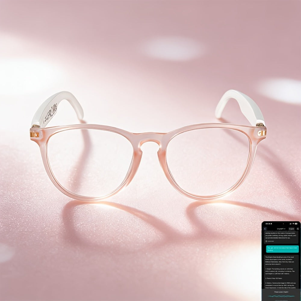 Smart Glasses 164-Language Translation Eyewear with Bluetooth Music, Calls and Multiple Black or Pink Frames