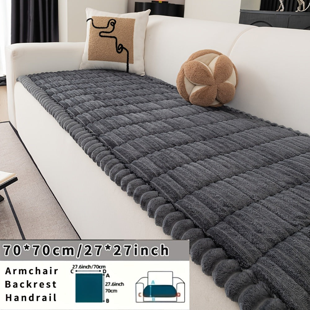Wavy-Edge Plush Sofa Cushion Cover in Four Colors with Single-, Two-, Three- or Four-Seat Sizes