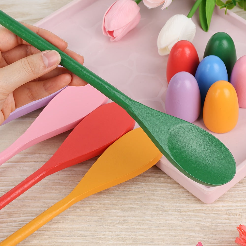 Twelve-Piece Egg-and-Spoon Race Set with Six Colored Spoons and Six Matching Eggs for Lawn Parties