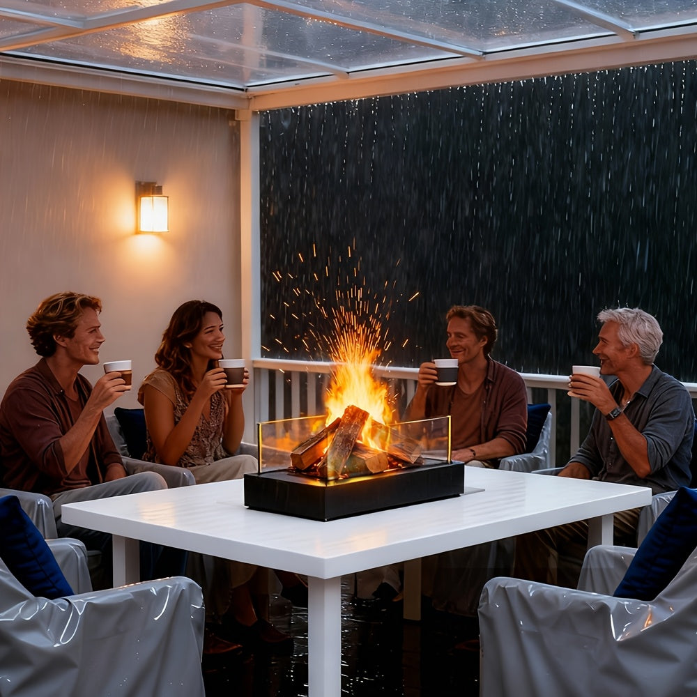 Tabletop Fire Pit Wood Pellet Smoke-Free 15 Inch with Glass Wind Guard, Portable Outdoor Mini Fire Pit for Patio Backyard Camping Tailgating Deck