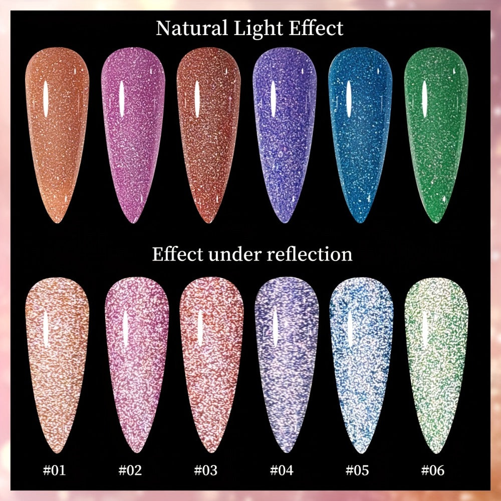 Gel Nail Polish Set with XEIJAYI Label, 6 Crushed Starlight Glitter Colors in 0.51oz Bottles