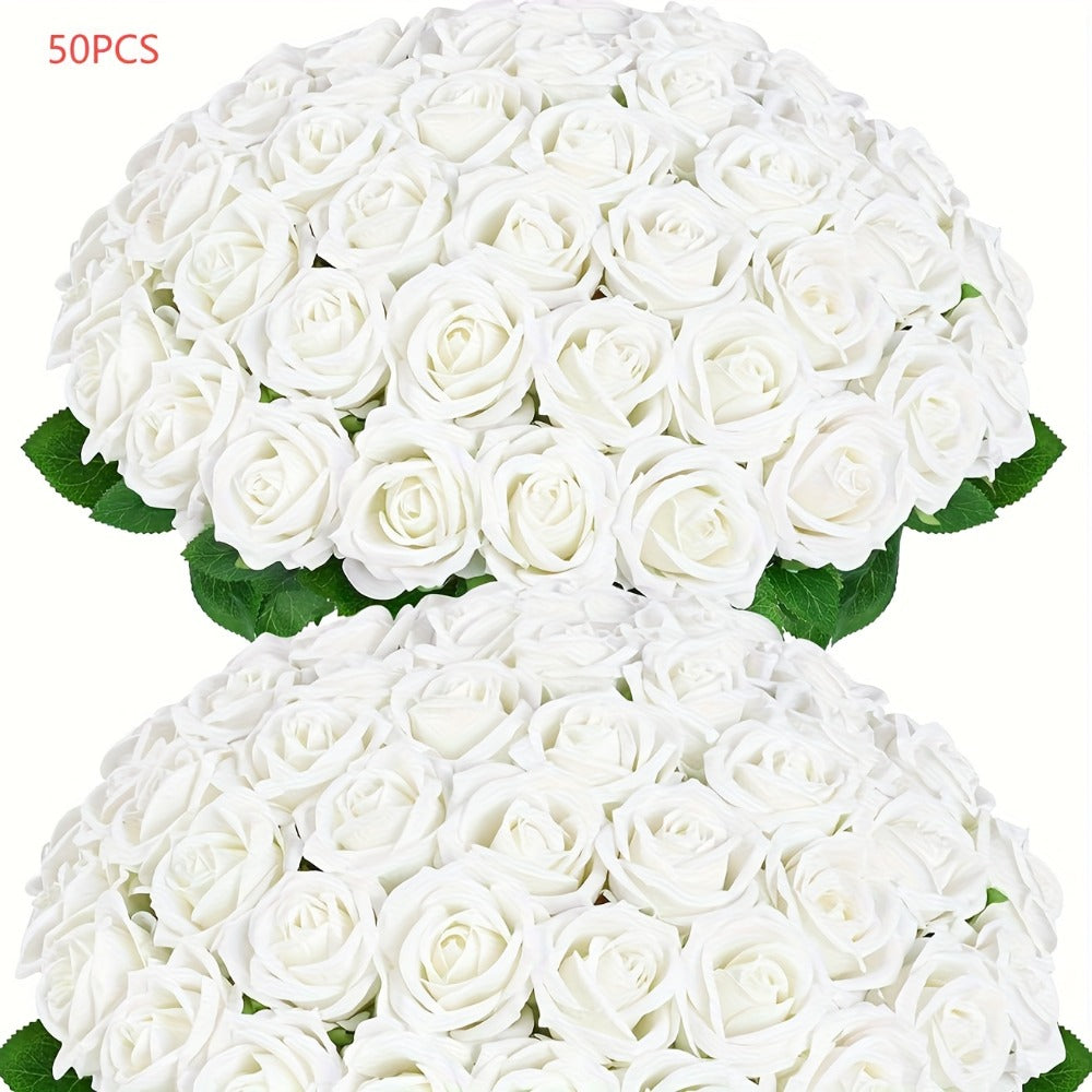 Artificial Flowers Long-Stem Velvet Rose Set in 50 or 100-Piece Variant Options across Five Colors