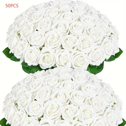 Artificial Flowers Long-Stem Velvet Rose Set in 50 or 100-Piece Variant Options across Five Colors