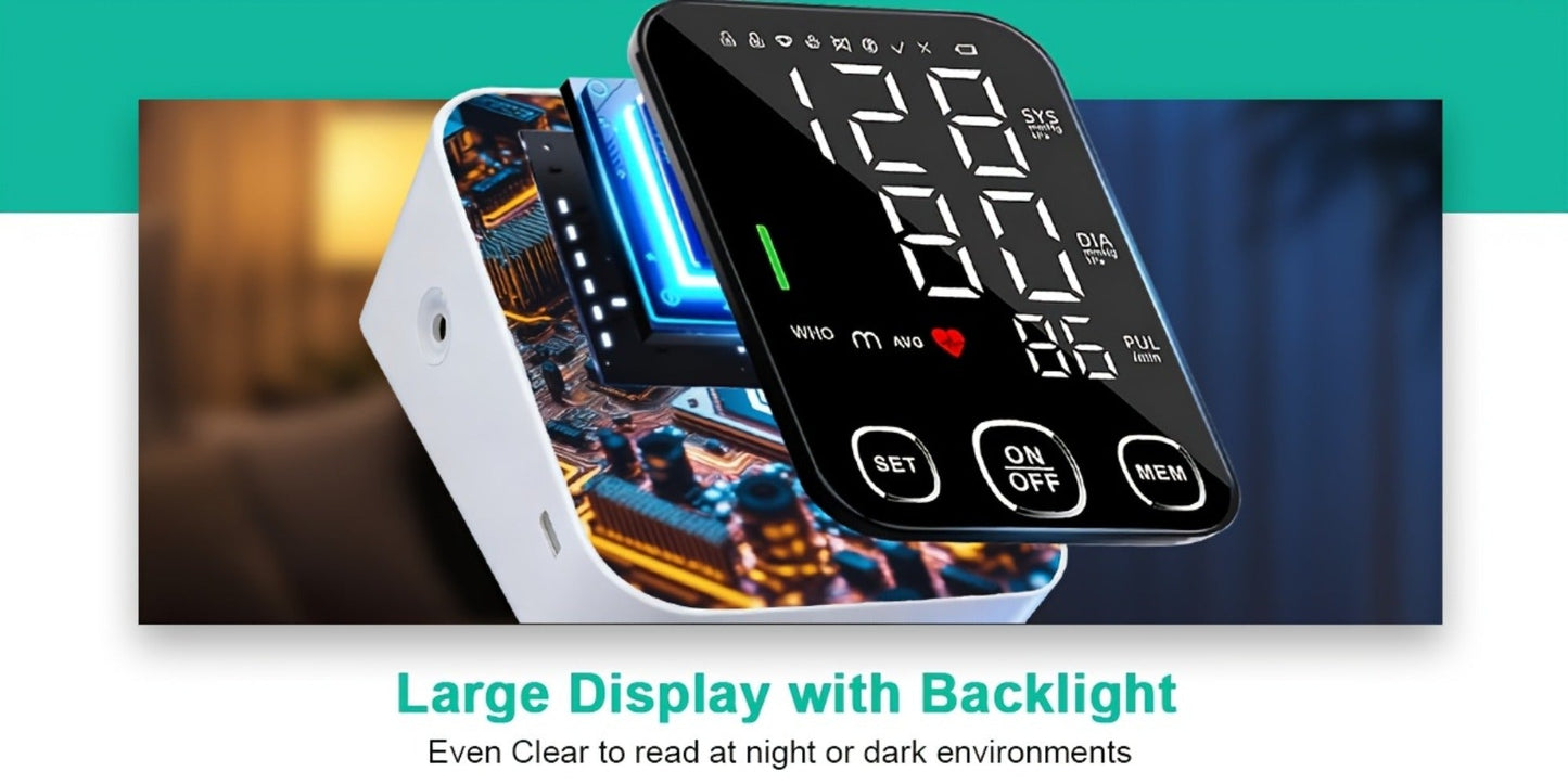 Blood Pressure Monitor Upper-Arm Device with 8.7-16.5 Inch Cuff, 4.5-Inch Backlit Display, Voice and 2 x 99 Memory