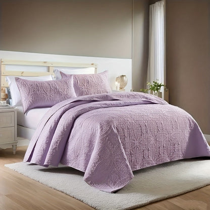 Quilt Set 3 Piece Soft Lightweight Bedding - Thin Bed Quilt with 2 Pillowcases for Bedroom Guest Room, Full Queen King, All Season Comforter Set, 10 Colors