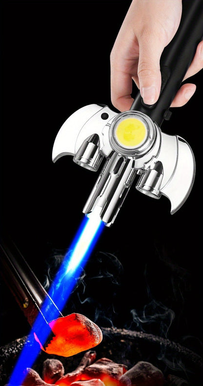 Multi-Nozzle Metal Torch Lighter with COB Auxiliary Light and Black or Silver-Tone Finish Options