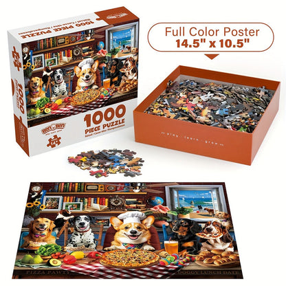 Dogs Dinner Party Jigsaw Puzzle in 500- or 1000-Piece Options with Lettered Backs and Reference Poster for Adults