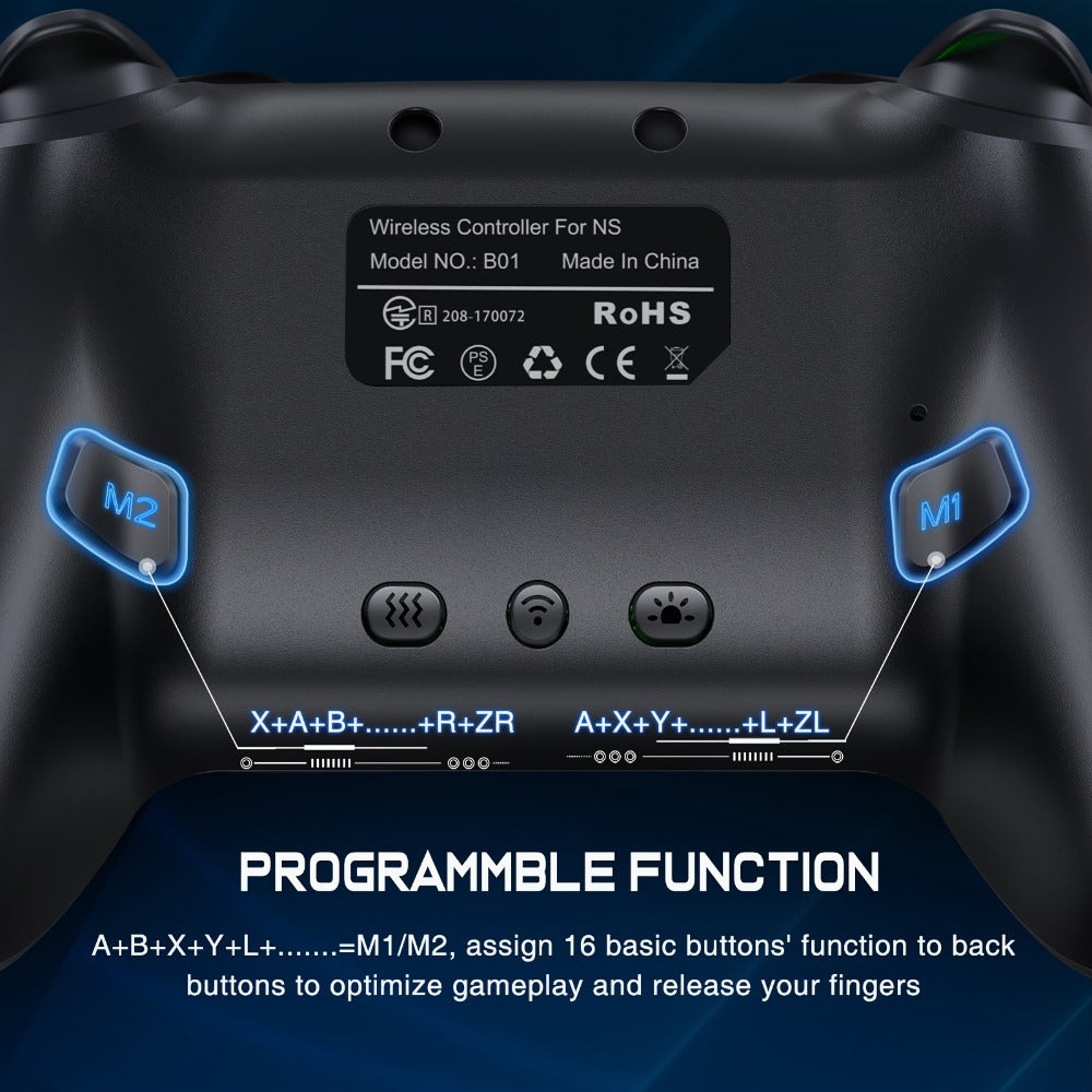 Wireless Nintendo Switch Controller RGB Programmable with TURBO & Wakeup Function – Compatible with Switch / Switch Lite / Switch OLED / iOS / Android / PC, Multi-Platform Wireless Gamepad with RGB Light