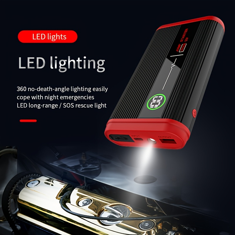 Lithium Jump Starter 3000A 8000mAh 12V Battery Pack USB-C Recharge Round LED Display for 6.0L Diesel 8.0L Gas Engines Compact Portable Emergency Booster