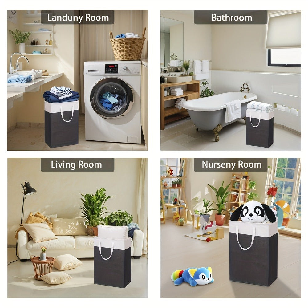 Laundry Hamper Collection in Black or Gray Lidded Styles and One- or Three-Pack Foldable Basket Options