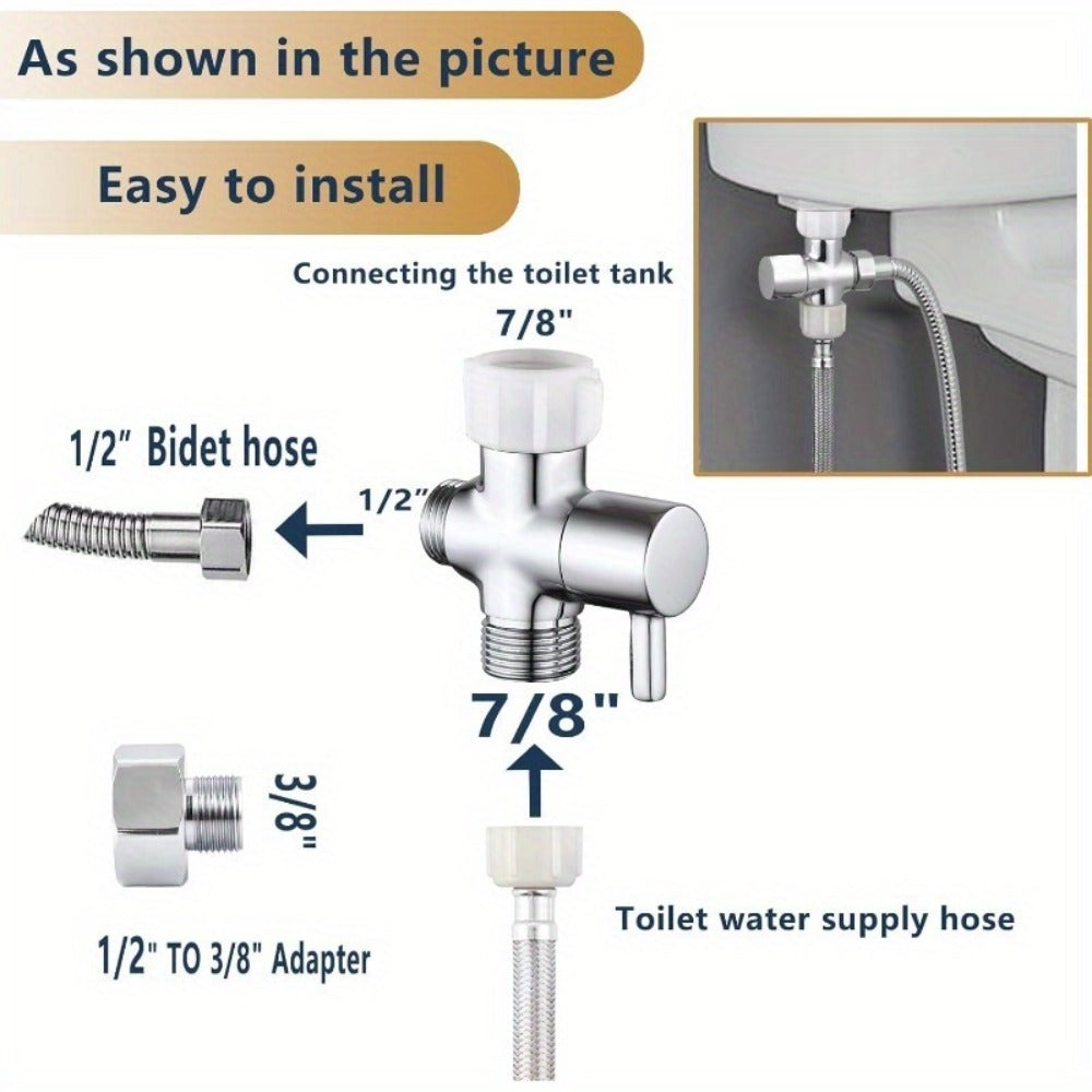 Toilet T-Adapter Diverter Valve with Shutoff - 304 Stainless Steel G7/8 American Thread, Chrome Finish