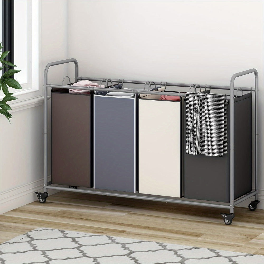 Laundry Hamper Cart with 4-Bag Sorter, Heavy-Duty Rolling Lockable Wheels & Removable Bags — Laundry Basket Organizer for Bedroom, Bathroom & Laundry Room | Beige, Gray, Black, Assorted