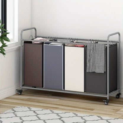 Laundry Hamper Cart with 4-Bag Sorter, Heavy-Duty Rolling Lockable Wheels & Removable Bags — Laundry Basket Organizer for Bedroom, Bathroom & Laundry Room | Beige, Gray, Black, Assorted