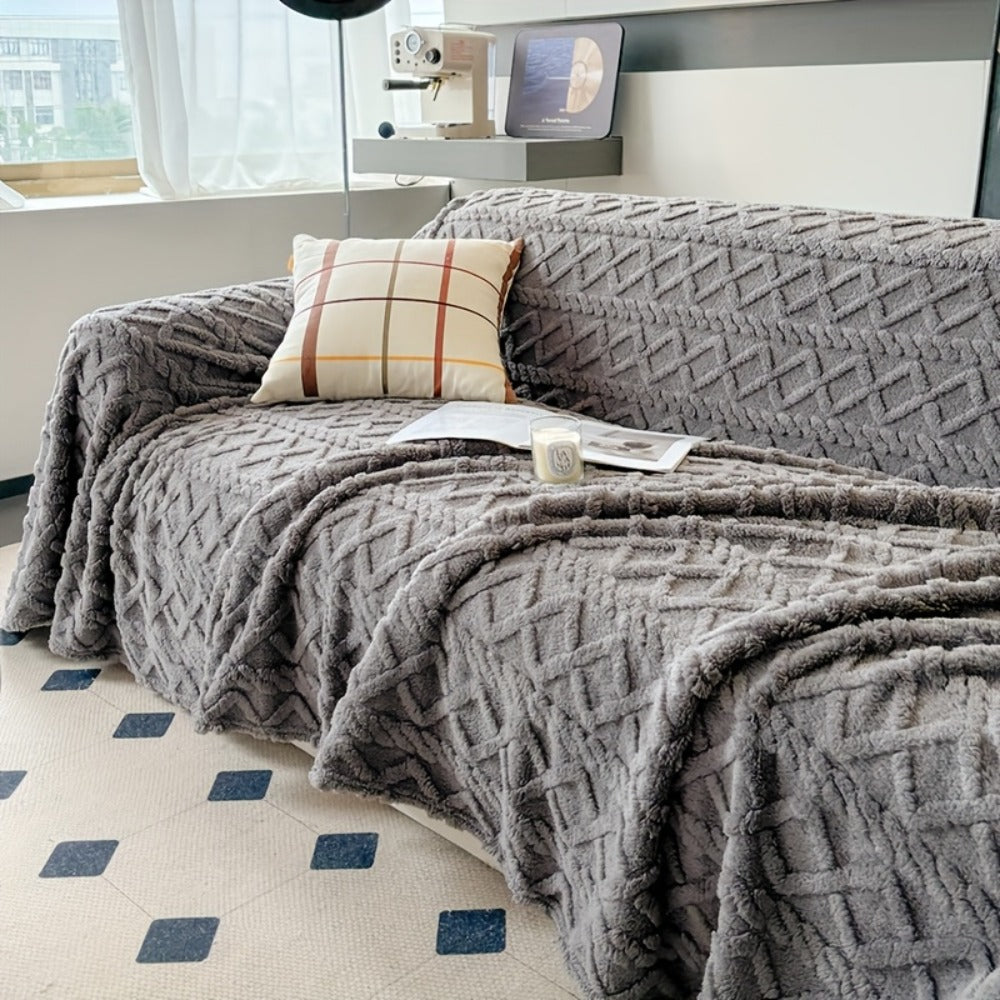 Sofa Cover Soft Polyester Velvet Bohemian Jacquard Throw for 3 or 4-Seater Sofas in Five Colors