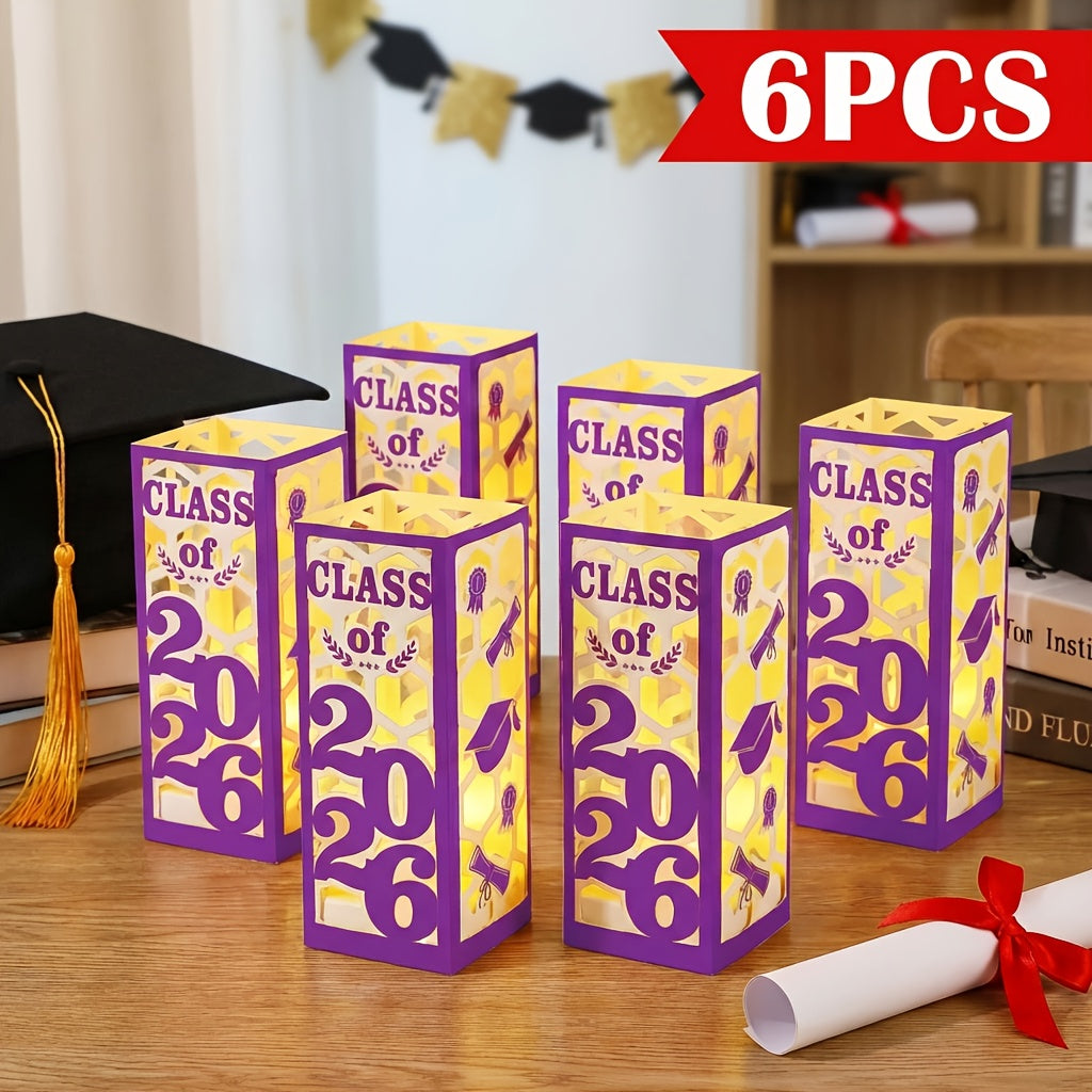Six-Piece Class of 2026 Graduation Centerpiece Set with Paper Lantern Boxes in Six Color Themes