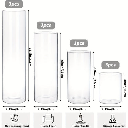 Clear Cylinder Glass Vases Set Wedding Centerpieces Home Decor for Entryways, Bedrooms and Living Spaces