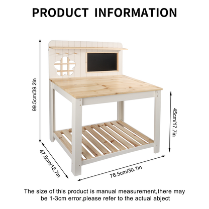 Potting Bench Table Cedar Wood Garden Workstation with Blackboard Removable Sink Hooks Double Shelf for Patio Balcony Courtyard Outdoor Planting Work Bench