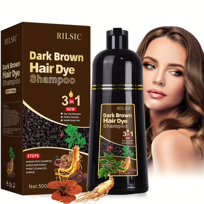 RILSIC 3-in-1 Gray Hair Color Shampoo with Plant Squalene — 100% Gray Coverage Wash & Condition Instant Results, No Mix No Ammonia, 16.91oz / 500ml for Women & Men All Hair Types