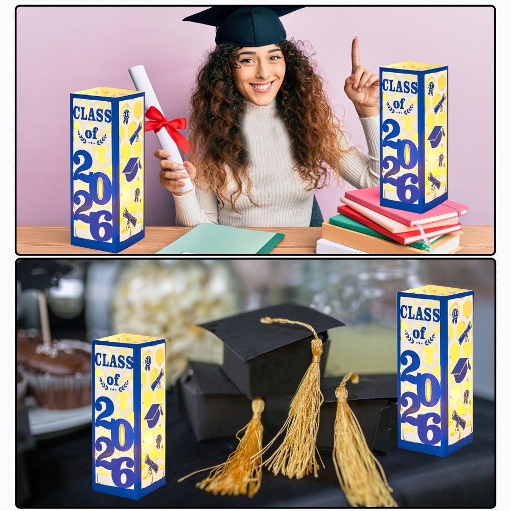Graduation Centerpiece Set 6pcs Class of 2026 – Decorative Lantern Box Table Decorations for High School & College Graduation Party, Photo Booth Props, Party Kit in Red Blue Green Purple Maroon