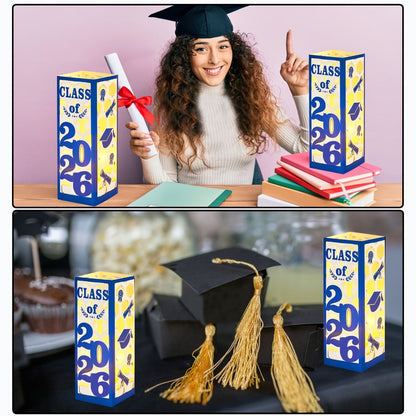 Graduation Centerpiece Set 6pcs Class of 2026 – Decorative Lantern Box Table Decorations for High School & College Graduation Party, Photo Booth Props, Party Kit in Red Blue Green Purple Maroon