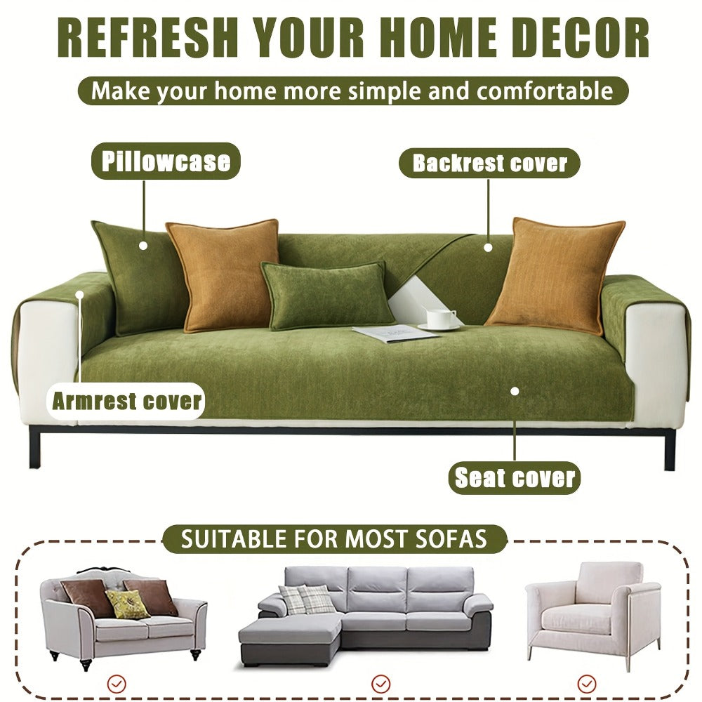 Sofa Cover Ribbed Chenille Stretch Panels with Non-Slip Design for 1 to 4 Seats, Armrests or Cushions