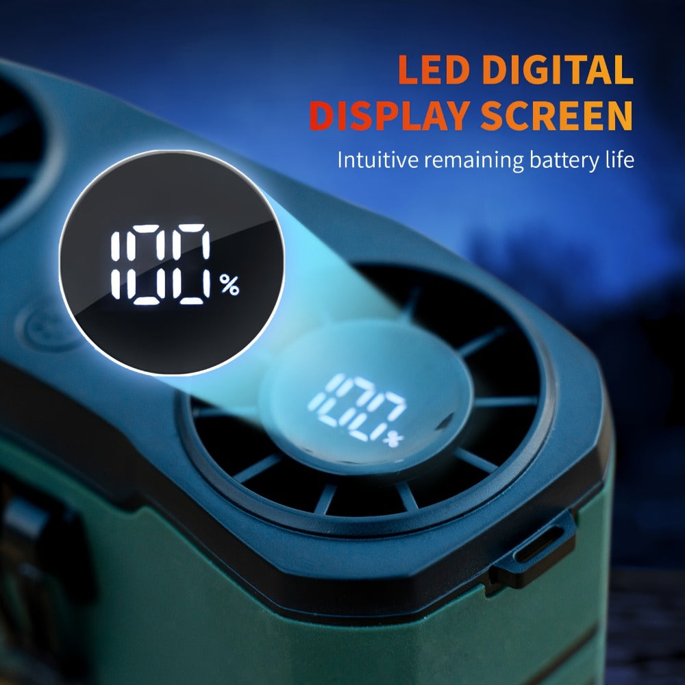 Wearable Waist Fan with 20000mAh Battery, Dual Vents, 10 Settings, Display and Two Color Options