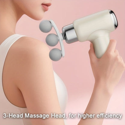 White USB-Rechargeable Massage Gun with Straight-Grip Body and Nine Interchangeable Massage Head Styles