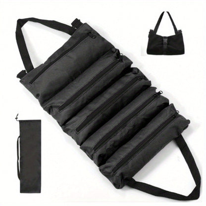 Collapsible Tool Roll Organizer Bag in Green or Black with Multiple Pockets and Carry Handles