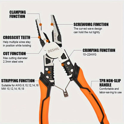 Pliers Set 9-in-1 Multi-Function Industrial Grade, 8.5" Lineman Pliers, 8.5" Long Nose Pliers, 8" Diagonal Side Cutters, CRV Steel TPR Handle Wire Stripper Crimper Cutter for Electrical & Auto Repair