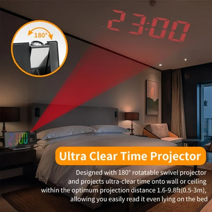 Digital Projection Alarm Clock LED Color Screen - 180° Rotating Projector, Temperature Display, Adjustable Brightness, Night Mode, Snooze, USB Powered Bedroom Living Room Ceiling Clock Decor