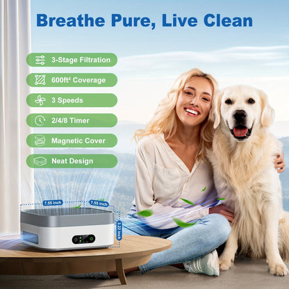 HEPA Air Purifier for Home Bedroom Up to 700 Sq Ft with True HEPA Filter 3-Stage Filtration Quiet Sleep Mode USB-C Charging Smart Touch Control for Pets Dust Pollen Smoke Odor Desk Car Travel