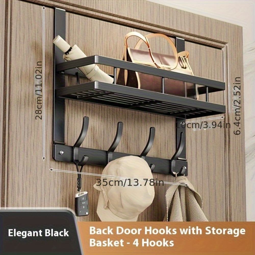 Over-the-Door Storage Rack with Hooks – Metal Multifunctional Organizer for Bedroom Bathroom Kitchen, 4/5/6/8 Hook Options in Gray & Black