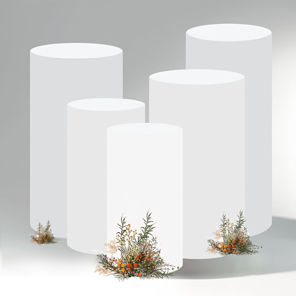 Party Decorations Five Stretch Fabric Cylinder Stand Covers in White or Pink with S–XXL Sizes