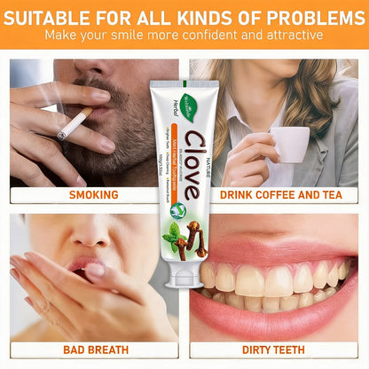 100g Mint and Clove Herbal Toothpaste Tube with Flip-Top Cap, Front-Label Ingredients and One-Piece Pack