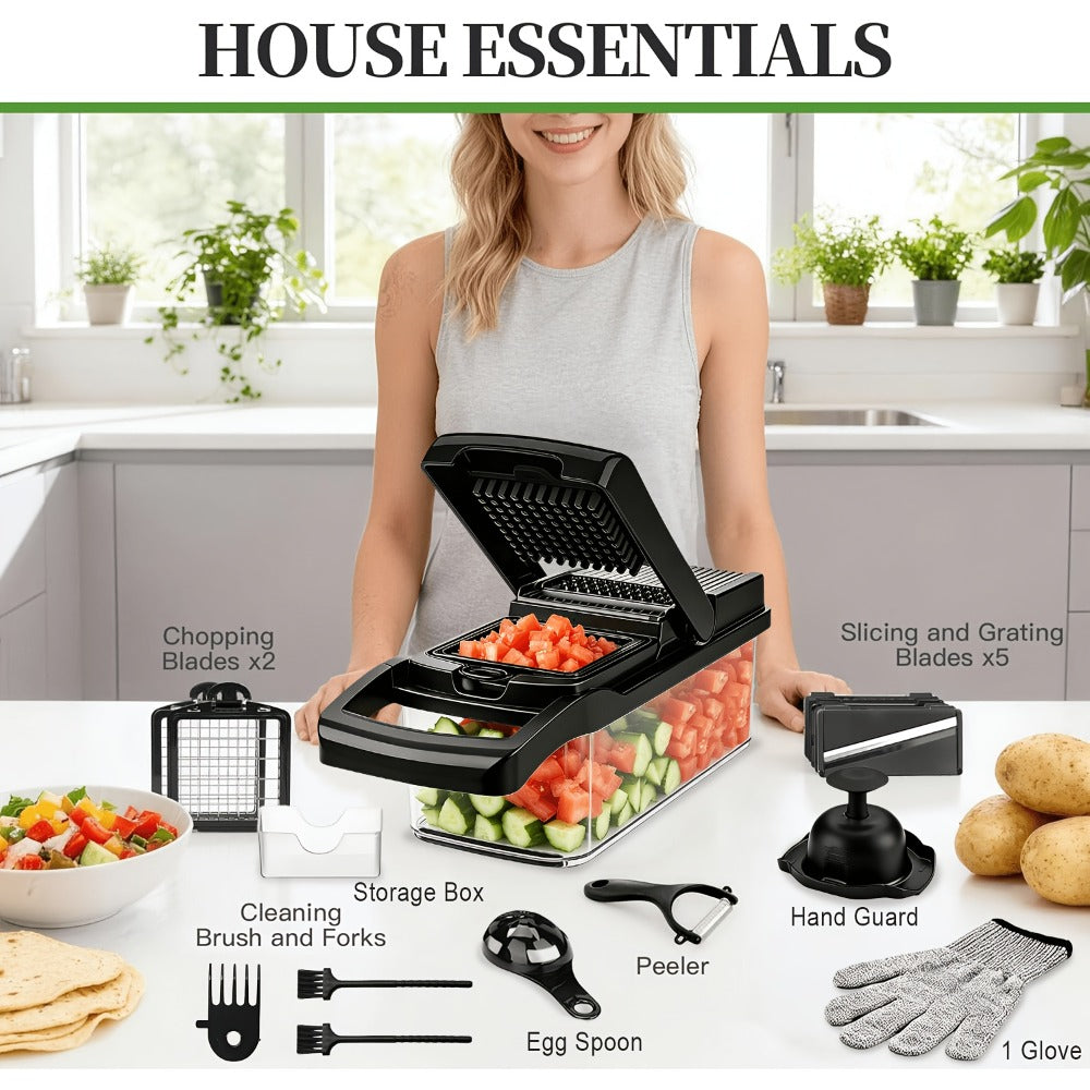 18-in-1 Vegetable Chopper and Mandoline Slicer with Clear Container in Upgraded or Gray 18-Piece Checkout Sets