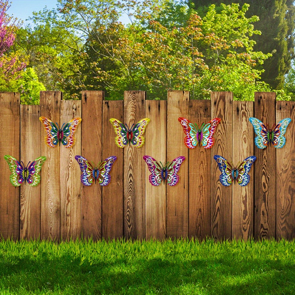 Colorful Metal Butterfly Wall Decor, Eight-Piece Set with 3D Folded Wings in Eight Distinct Designs