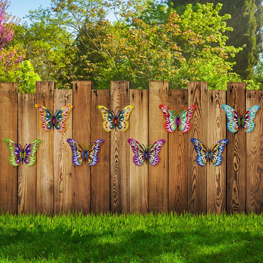 Metal Butterfly Wall Decor Set of 8 Colorful 3D Butterfly Garden Decorations for Fence Patio Courtyard Outdoor Wall Art Indoor Home Decor All Season Holiday Gift for Mom Dad