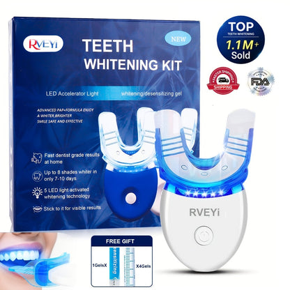White or Blue Five-LED Teeth Whitening Kit with Five Gel Syringes and 10.8 cm Mouthpiece Device