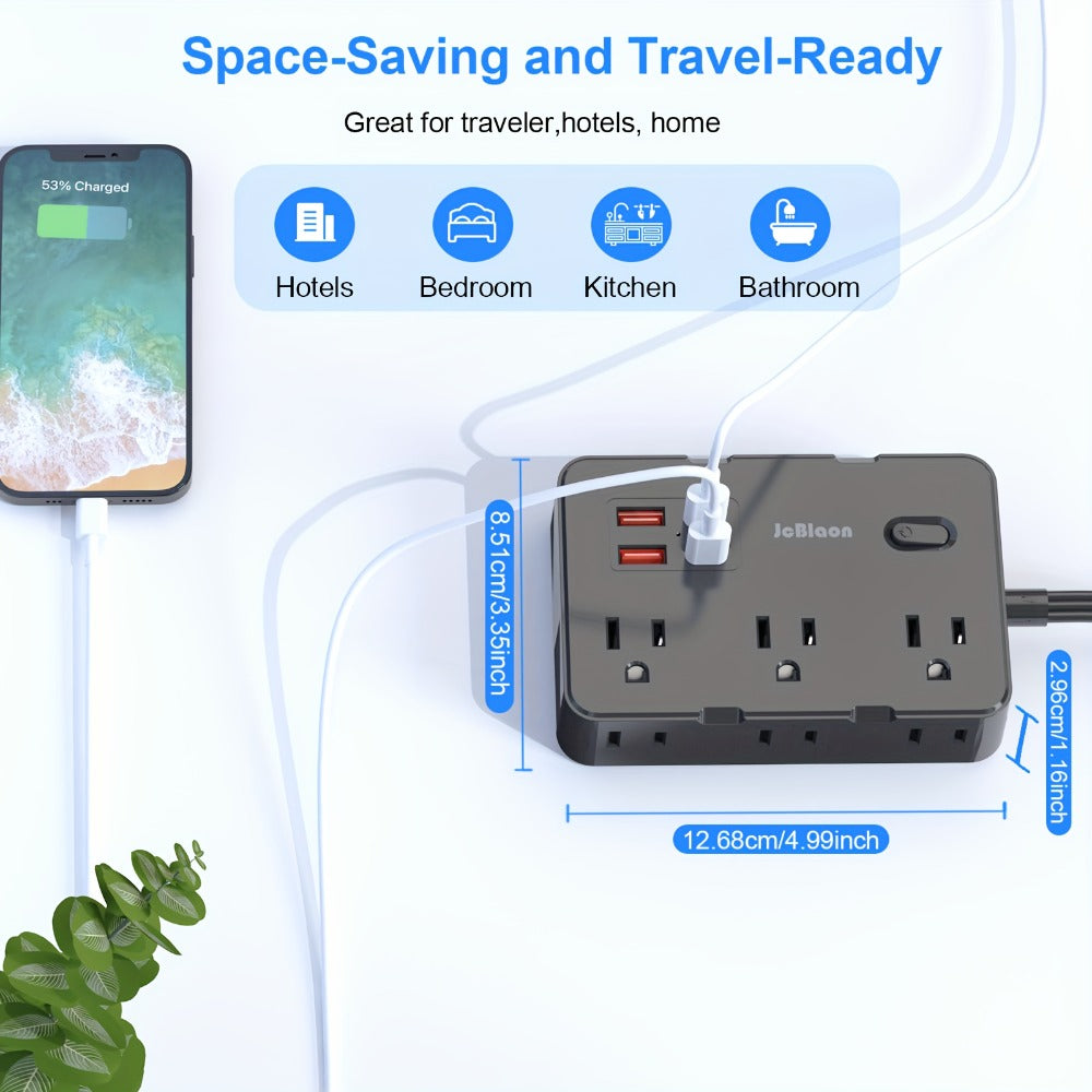 Flat Plug Extension Cord Surge Protector 10-in-1 with 6 AC Outlets 2 USB-C 2 USB-A Ports 5ft Ultra Thin Power Strip 5V/3.1A Wall Mount Charging Station for Home Office Dorm – Black & White