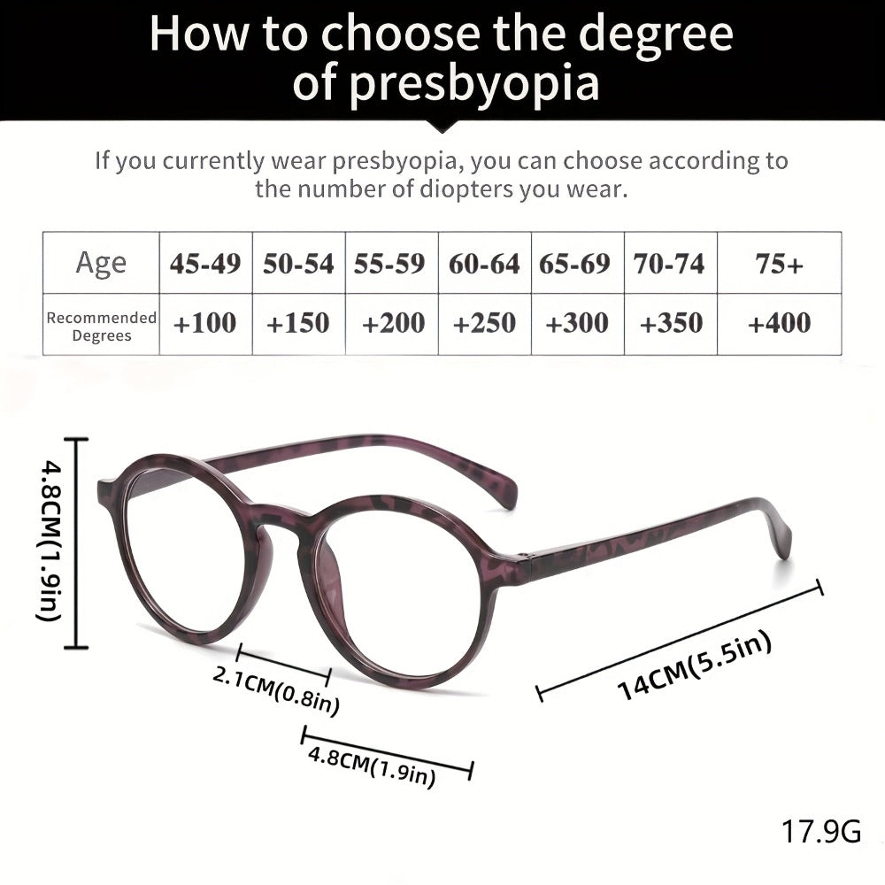 Reading Glasses – Six-Pair Round Full-Frame PC Reader Set in Assorted Colors and Seven Strengths