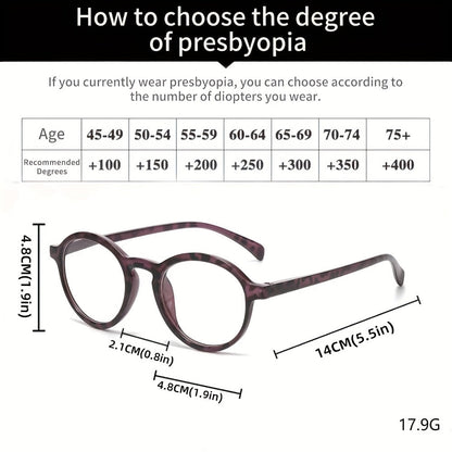 Reading Glasses – Six-Pair Round Full-Frame PC Reader Set in Assorted Colors and Seven Strengths