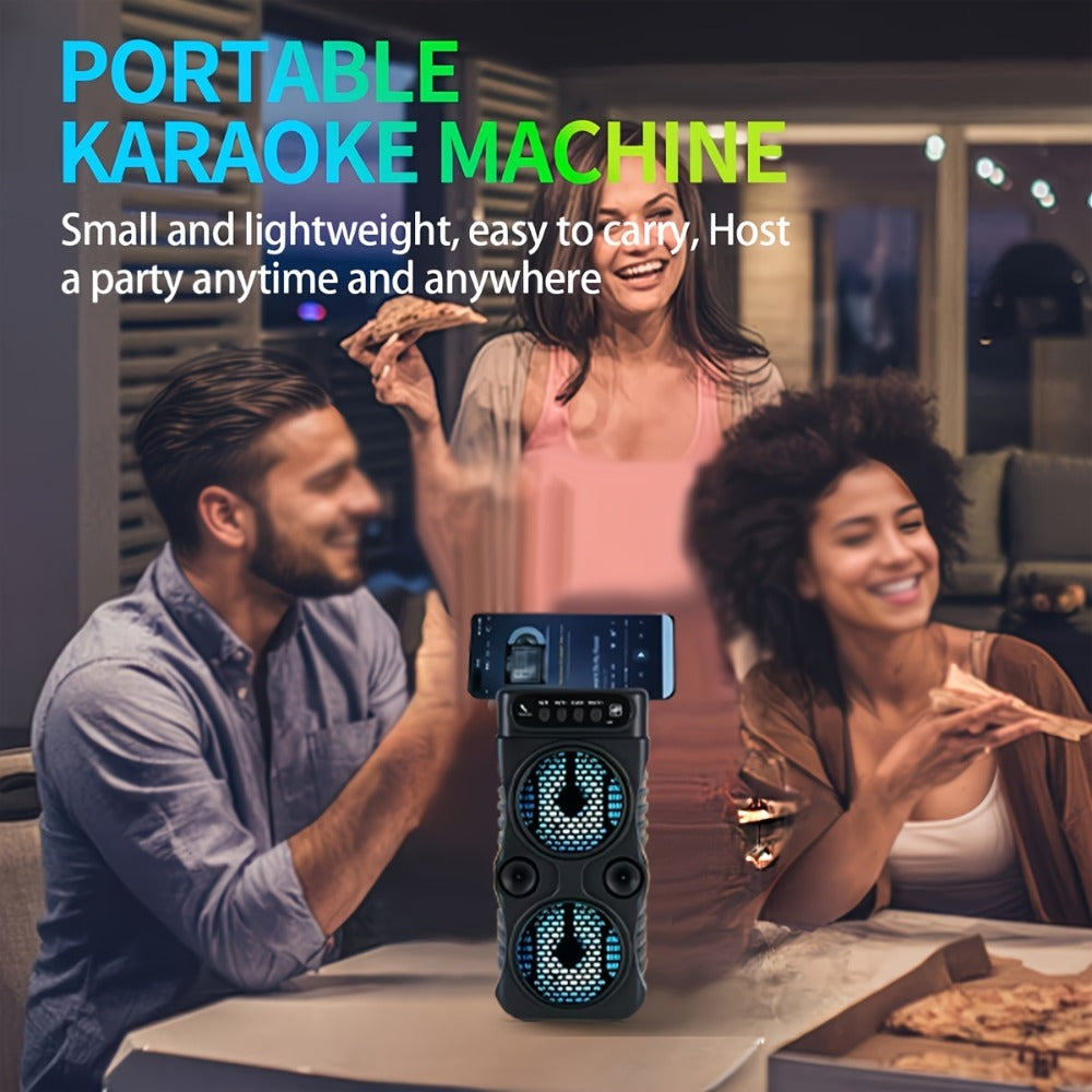 Portable Bluetooth Speaker with Dual Subwoofers, Color Lights, TWS, FM, USB, AUX, TF and Mic Input