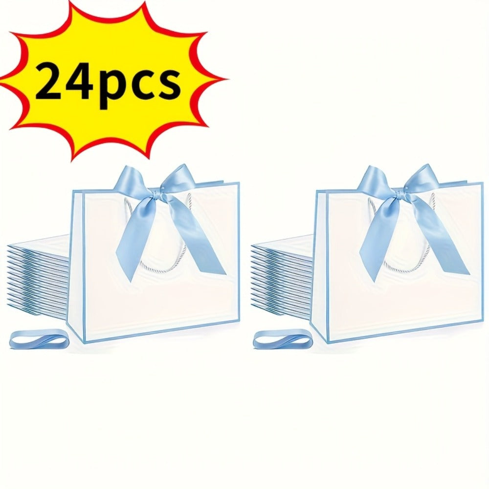 Gift Bag Set Pull-Handle Ribbon Design, 12, 24 or 36 Bags in Five Colorways with 11.8 x 10 x 4 Inch Format