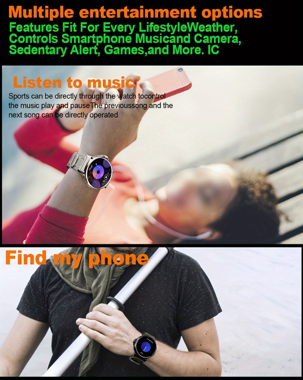 Smart Watch 1.85-Inch Round Display with 710mAh Battery, Wireless Calling and Silver or Black Band