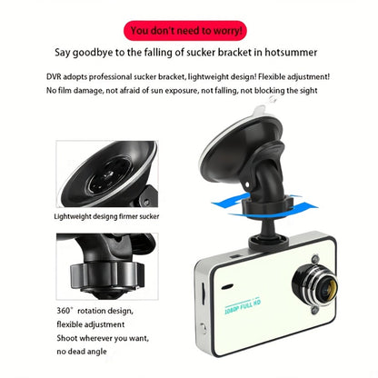 1080P Dash Cam with Night Vision & Loop Recording – 2.2" Car DVR Camera, Suction Cup Mount, Single Lens, No SD Card Required, Available in 4 Colors